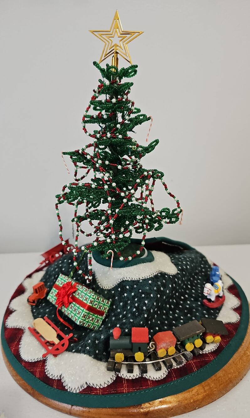 Vintage Westrim Beaded Christmas Tree Ornaments Wood Base Snowman Gingerbread
